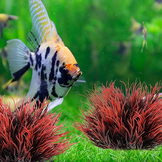 2 Pcs Aquarium Plants Fish Tank Decorations Artificial Fish Tank Plants Plastic Mini Grass Set Natural Style Tanks Accessories (Black Red)