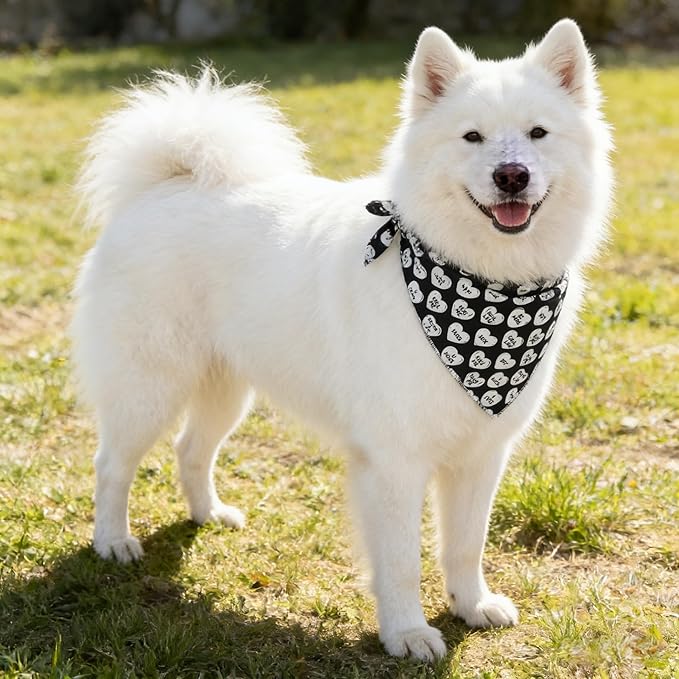 ARING PET Valentine's Day Dog Bandana, Cute Black White Pet Bandanas Scarf Triangle Bibs Handkerchief for Puppy Small Medium Large Boy Girl Dogs-L
