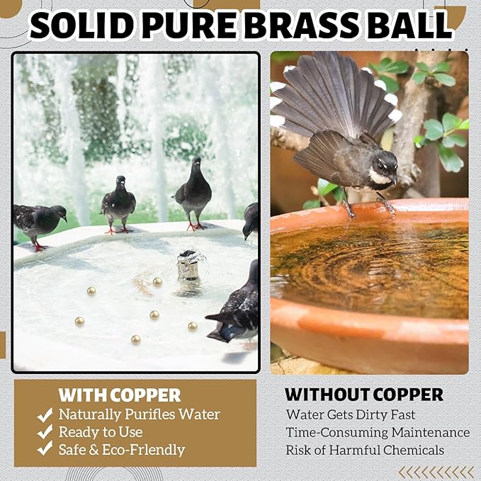 4 Pcs Bird Bath Copper Disk Balls, Spherical Design Purity Disk for Maximum Surface Contact, Natural Water Purification, Universal Fit Outdoor Birdbaths, All Season Use(Brass,20 mm)
