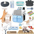 Kitten Starter Supplies Starter Kit, 20 pcs of Essentials, Including Bed, Carrier, Litter Mat, Box, Collar, Bowls and More, Perfect for New Cat Owner - Blue