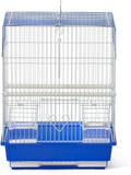 Prevue Pet Products Parakeet Square Roof Bird Cage with Handle - Carrier for Home or Travel, Small Bird Accessories, Easy Storage, for Canaries, Budgies, Finches, Parakeets, and More - Blue & White