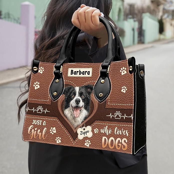 Personalized Pet Mom Leather Handbag – Custom Name Dog Cat Photo Purse, Pet Lover Gifts for Women, Christmas