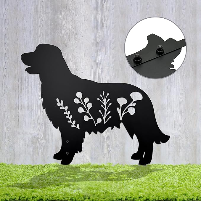 Dog Garden Stake - Unique Gift for Dog Lovers, Black Metal Outdoor Decor, Durable Yard Art Statue (Golden Retriever)
