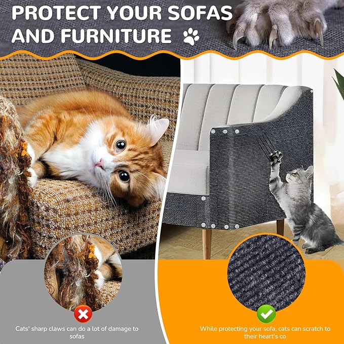 Carpet 78.7"x15.8" Trimmable Cat Scratching Mat for Furniture Protector,Versatile Self-Adhesive Anti Cat Scratch Pad for Couch Protection&Cat Scratcher Tree/Post/Wall/Board/Twine Replacement