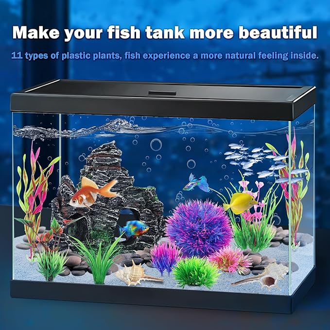 10pcs Aquarium Artificial Plastic Plants Decorations and Rock Cave Decor Set, Fish Tank Accessories Small Large Fish Bowl Ornaments Set