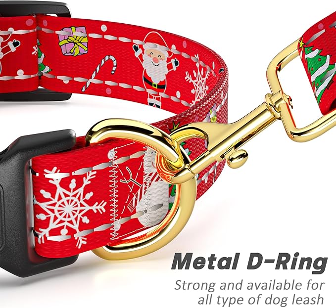 Reflective Dog Collar - Cute Christmas Style for Small Dogs, Soft Nylon Puppy Collar with Adjustable Size and Quick Release Buckle - Red XS