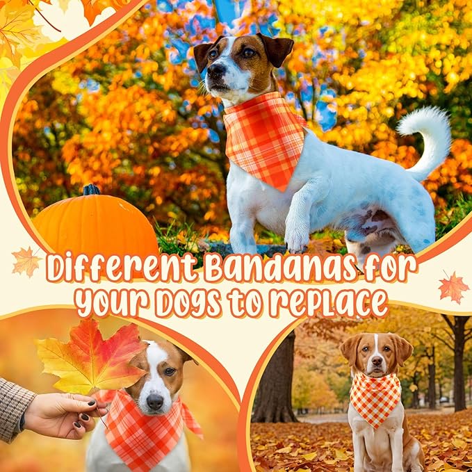 Abbylike 50 Pcs Orange Plaid Dog Bandanas Bulk Check Pattern Bandanas for Dogs Triangle Kerchief Bib Scarf Set for Pet Party Costume Photo Props Accessories Pet Shops, 25 Styles (25.6 x 17.7 x 17.7)