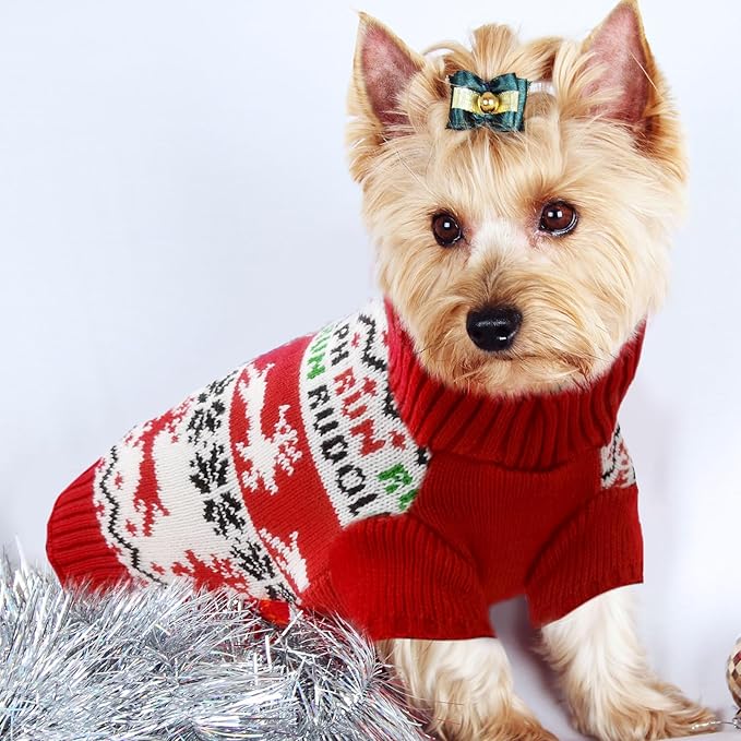 Dog Christmas Sweater Xmas Pet Clothes Cute Reindeer Christmas Dog Costume Outfits Holiday Knitwear Puppy Cat Jumpers New Year Gifts for Small Medium Large Dogs(Red Runing Deer,XL)