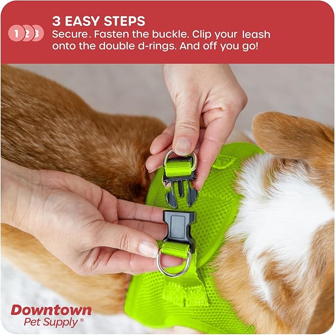 Downtown Pet Supply Step in Dog Harness for Small Dogs No Pull, Large, Atomic Yellow - Adjustable Harness with Padded Mesh Fabric and Reflective Trim - Buckle Strap Harness for Dogs