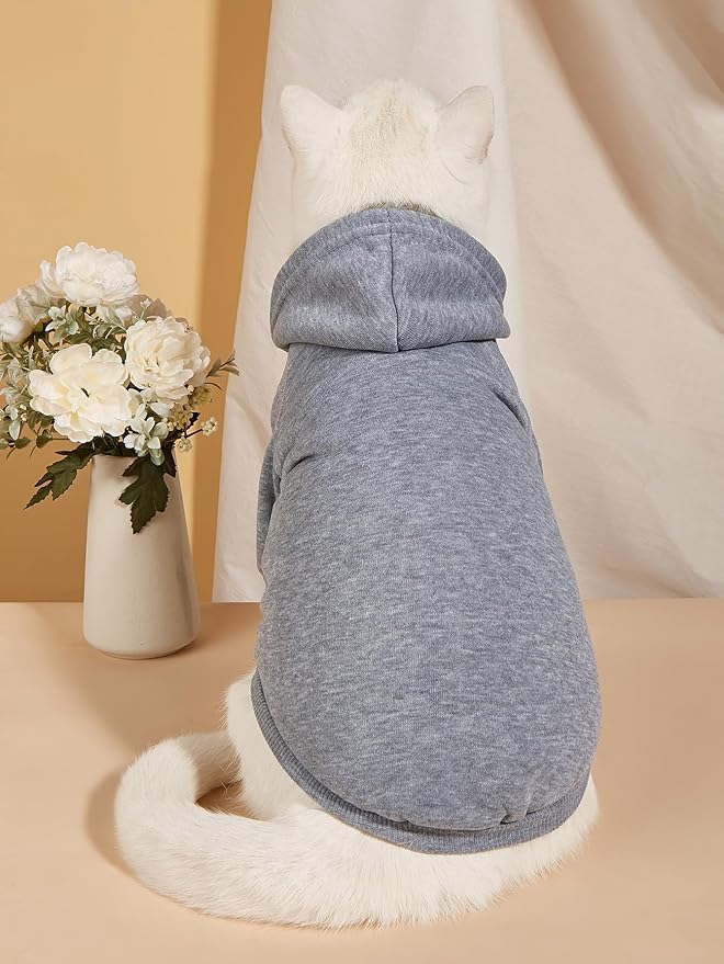 QWINEE 3Pcs Dog Hoodie Cat Apparel Dog Custume Set with Necklace and Sunglasses Pet Clothes for Puppy Small Medium Dogs Cats Grey XL
