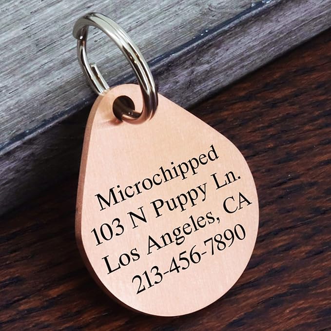 Ultra Joys Dog ID Tag, Custom Dog Tag Personalized Cat Tag, Pet ID Tag, Brushed Stainless Steel Teardrop Dog Tag Rose Gold Small