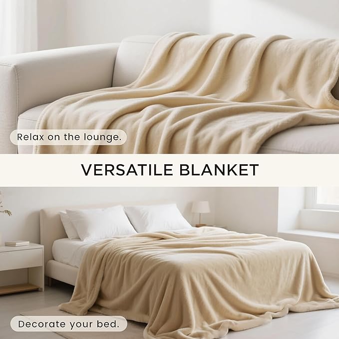 gogobunny Waterproof Bed Blanket, Reversible Sherpa Fleece Throw Blanket for Dog Puppy Cat, Furniture Cover Protects Bed Couch Sofa from Liquid Pee and Pet Fur (Beige, 60x80 inches)