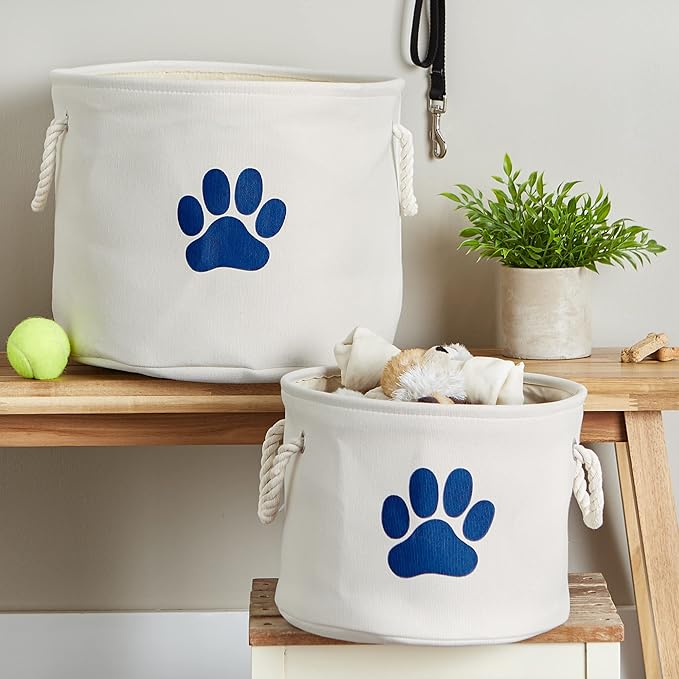 Bone Dry Pet Storage Collection Collapsible Bin, Small Round, Off-White