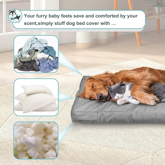 Explore Land Waterproof Dog Bed Cover Canvas Washable Dog Crate Pad Replacement Cover for 54 Inch Crate, 53Lx36Wx4H inch, Gray