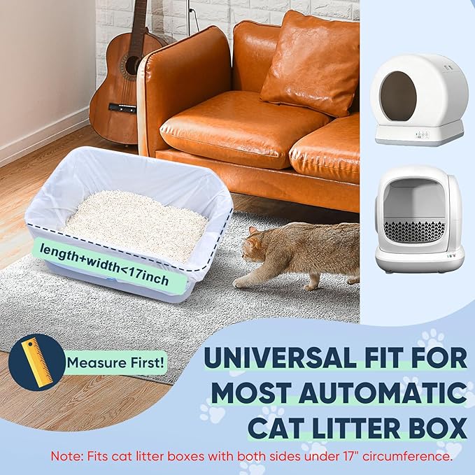 60 Count Cat Litter Box Liners Compatible with MeoWant-SCO1 & MeoWant-SCO2, Cat Litter Liners for Automatic Litter Box, Thick Heavy Duty Waste Bags with Drawstrings, 18.11" x 12.6"