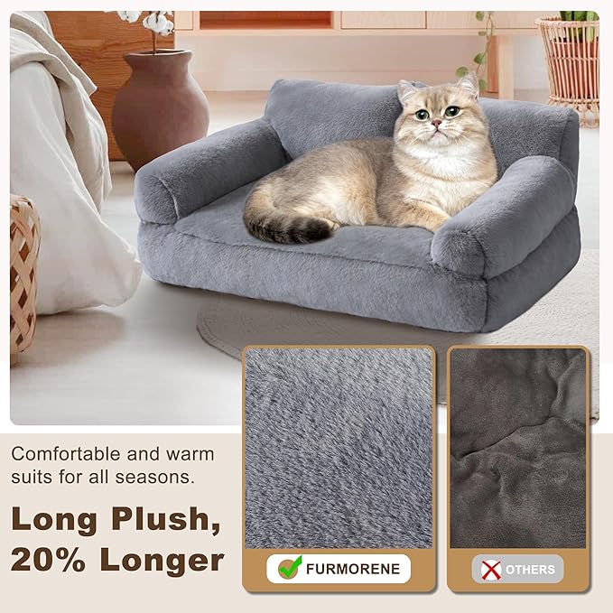 Cat Beds for Indoor Cats, Cat Couch Bed, Cute Cats Sofas for Pets, Small Dog Sofas & Chairs with Removable Washable Cover, Plush Soft Pet Furniture for 10lbs Small Dogs & Cats(Light Grey)