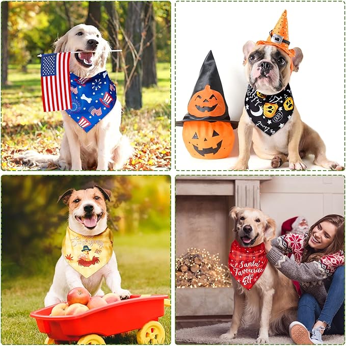 Weewooday 9 Pcs Holiday Dog Bandanas St' Patrick's Day Easter Bandanas Birthday Scarf Adjustable Large Pet Washable Scarves for Large Dog Supply(Cute Pattern)