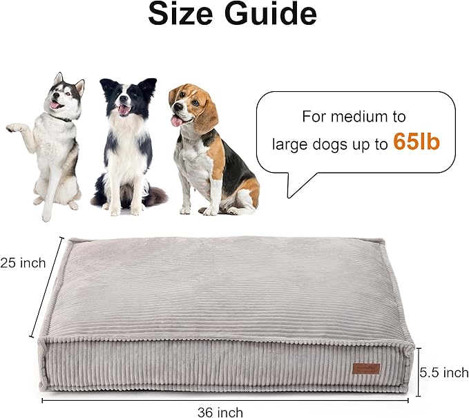FUKUMARU 5.5-Inch Thick Dog Bed Mat, Washable Cat Bed with Waterproof Lining, Orthopedic Dog Beds for Senior Dogs, Cozy Flat Dog Kennel Bed for Crate, Non-Slip Pet Pillow Bed, Grey
