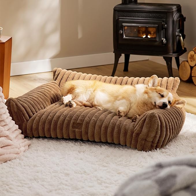 Bedsure ComfyFleece™ Cute Dog Couch for Medium Dogs - As Seen on TV on Good Day New York, Dog Couch Bed with Removable, Washable Cover, Supportive Pet Sofa, for Medium Large Dogs, 36inch, Camel Brown