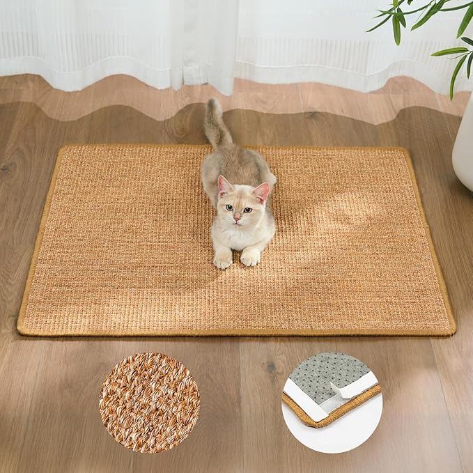 Cat Scratcher Mat,Sisal Cat Scratch Pad Rug,Wall Scratchers for Indoor Kitten Scratching&Stretching,Furniture Protector for Post&Sofas&Couch&Carpets&Floor,Kitty Bithday Gifts,Medium,Brown