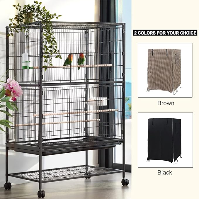 Ymiko Birdcage Cover Universal Windproof Cage Cover with Side Window Light Blocking for Large Bird Cages Hamster Cages Cat Cages Dog Cages (Brown)
