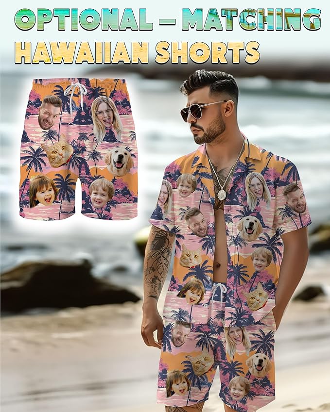 Custom Hawaiian Shirt with Face Photo Picture for Men Women Kids Youth Adult, Tropical Personalized Hawaiian Shirts Gift