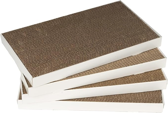 Amazon Basics Corrugated Cardboard Cat Scratcher, Scratching Board, Reversible, 17.4" x 10", White, 4-Pack
