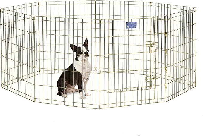 MidWest Homes for Pets Folding Metal Puppy / Dog Exercise Pen, Indoor/Outdoor Playpen with Door, 16 Sq Feet of Play Space, 30-Inches Tall, Gold Zinc