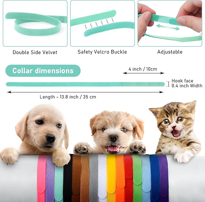 GAMUDA 15Pcs Newborn Puppy Collars, Super Soft Nylon Adjustable Whelping ID Bands, Assorted Colors Litter Identification Set with 6 Record Keeping Charts