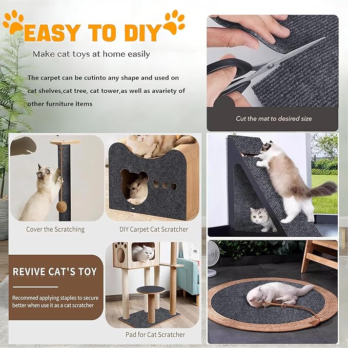 Carpet 78.7"x15.8" Trimmable Cat Scratching Mat for Furniture Protector,Versatile Self-Adhesive Anti Cat Scratch Pad for Couch Protection&Cat Scratcher Tree/Post/Wall/Board/Twine Replacement