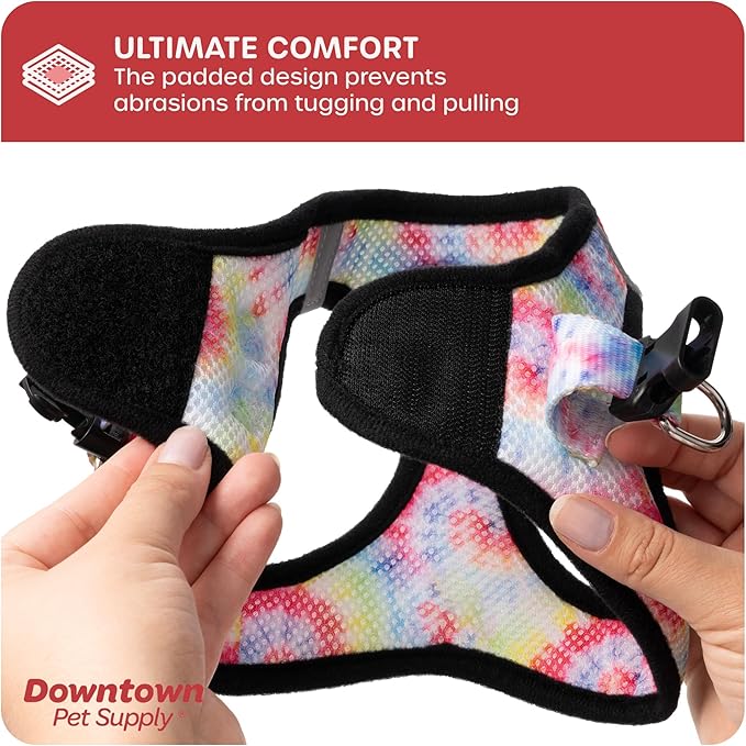 Downtown Pet Supply Step-in Dog Harness – No Pull, Adjustable Padded Mesh with Reflective Trim, Secure Buckle Strap – Comfortable & Breathable Small Dog Harness, Small, Tye Die