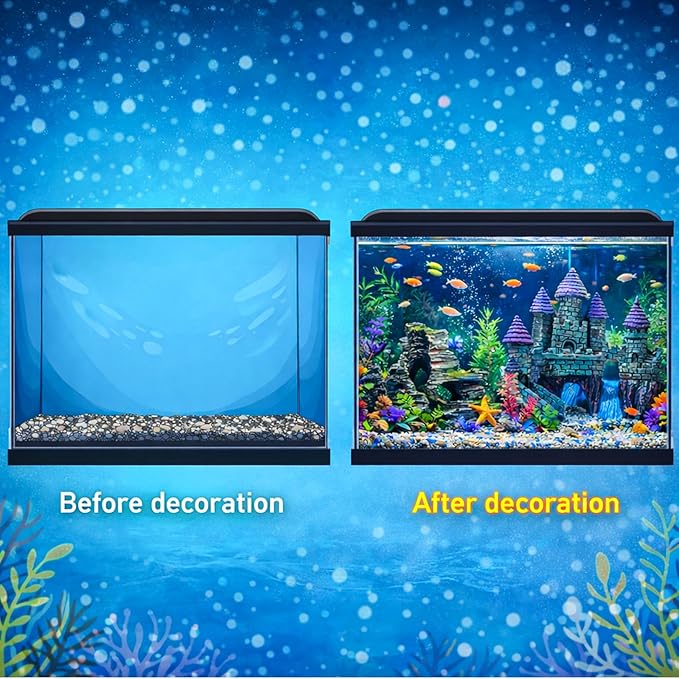 13 Pieces Aquarium Decorations Kit, Fish Tank Decorations Set Small Resin Castle and Rockery Betta Fish Cave Hideout Coral Artificial Plastic Plants Ornament Accessories
