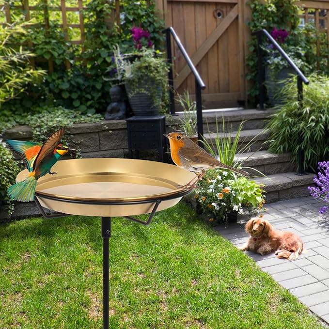 Standing Bird Bath Bird Feeder Bowl with 29.1 inch Iron Stand - Detachable Outdoor Decor for Garden Backyard Patio and Deck - Perfect for Attracting Birds
