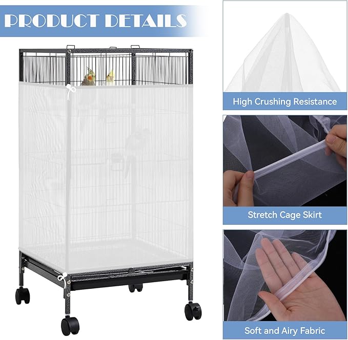 Large Bird Cage Seed Catcher, 31 x 118 inches Adjustable Large Bird Cage Cover Elastic Band Mesh Cages Cover Skirt Nylon Mesh for Parakeet Parrot Cages