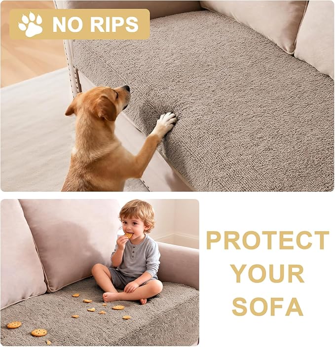 H.VERSAILTEX Non Slip Pet Couch Cover Chenille Dog Bed Protector Thick Soft Sofa Slipcover Pet Friendly Washable Couch Cushion Covers for Pets (52" x 82", Taupe)