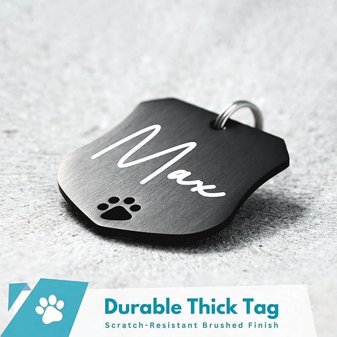 Ultra Joys Dog Tags Personalized for Pets - Hollow Paw Custom Pet ID Tag - Engraved Dog Tag for Small, Large Dogs - Small Badge in Black