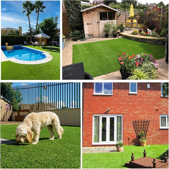 Artificial Grass Rug Outdoor Indoor 15FTX44FT Fake Grass Carpet Green Synthetic Grass Pet Turf Realistic Faux Grass Rug with Drain Holes for Garden Lawn Landscape Balcony Home Decor Patio