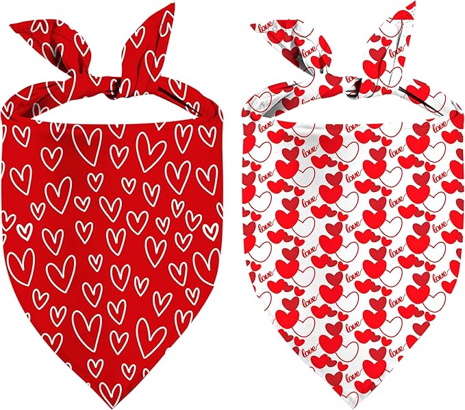 Valentines Dog Bandanas, 2 Pack Mother's Day Triangle Dog Bandanas, Reversible Love and Heart Pet Scarf, Premium Durable Fabric, Boys and Girls, Holiday Bandana for Large and Extra Large Dogs