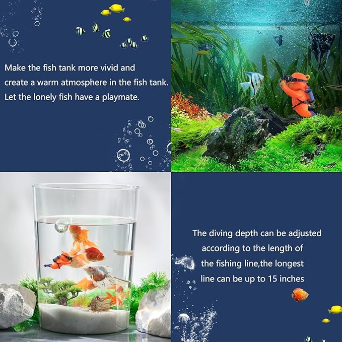 onesimcr Floating Fish Tank Decorations, Aquarium Decorations, Lovely Diver Fish Tank Decorations, Floating Device Fish Tank Accessories，Suitable for All Kinds of Fish Tanks(Orange)…