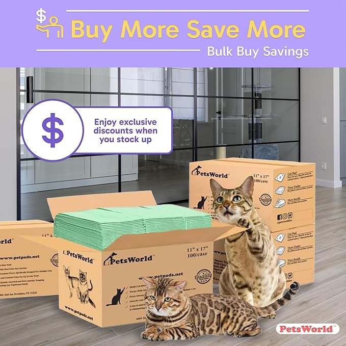 PetsWorld Universal Fit Multi-Cat Pad Refills for Litter Box, Fresh Scented, Ultra-Absorbent, Odor Control, Pack of 100