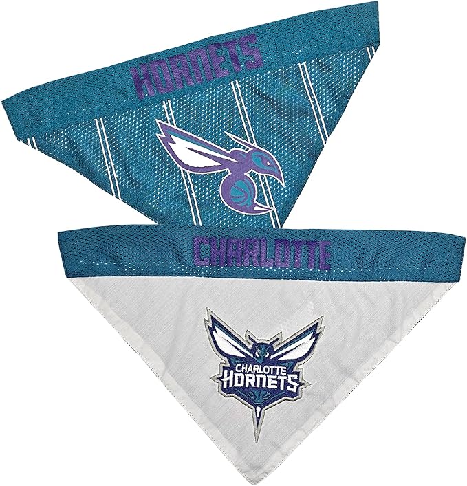 Pets First NBA Dog Bandana -Charlotte Hornets Reversible Bandana. 2 Sided Home & Away Sports Bandana with a Premium Embroidery Team Logo, Small/Medium