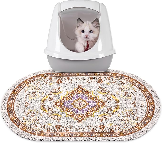 Bienbee Cat Litter Mat, 24" x 15" Litter Box Mat Rug with Non-Slip Bottom,Urine and Water Proof, Easy to Clean Cat Supplies Essentials for Indoor Kitty Kitten Floor, Brown M
