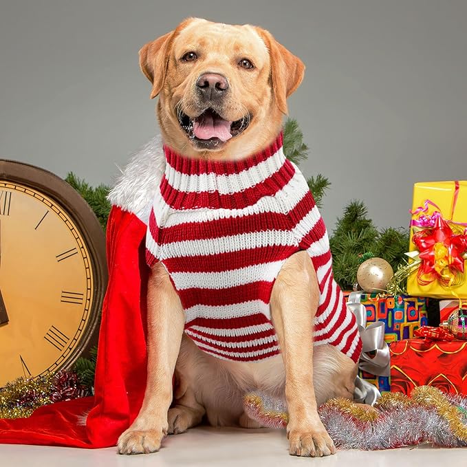 Dog Christmas Sweater Xmas Pet Clothes Cute Striped Santa Claus Costume Holiday Puppy Cat Jumpers Outfits New Year Gifts for Small Medium Large Dogs (XXL, Red White Stripe Santa Claus)