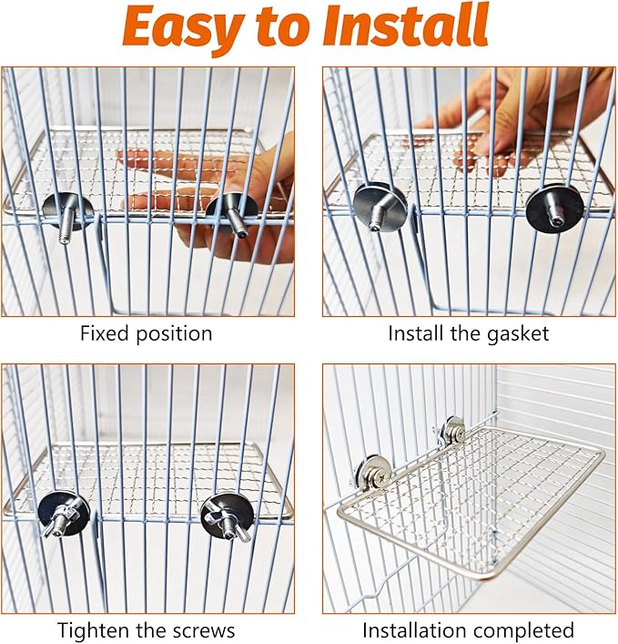 BNOSDM Bird Perch Platform 2 Pcs Stainless Steel Grid Parrot Perches Stand Shelf Parrots Platform Perch Small Birds Cage Accessories for Parakeets, Budgies, Conures, Cockatiels, Lovebirds (S)