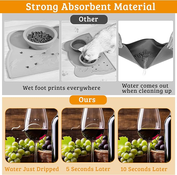 Pet Feeding Mat,Red Wine Absorbent Dog Cat Food Mat Grape Wood Dog Mat with Rubber Backing,Non-Slip Water Bowl Placemat,Pet Supplies 12" x 20"