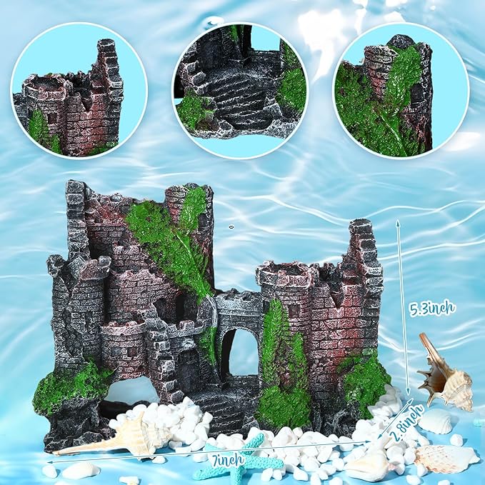 Wenqik Aquarium Decorations Large, Resin Sunken Shipwreck, Undersea Treasure Chest, Ancient Castle Ruins Tunnel House, Simulated Artificial Water Plants, Fish Shrimp Cave Hide for Fish Tank, Safe
