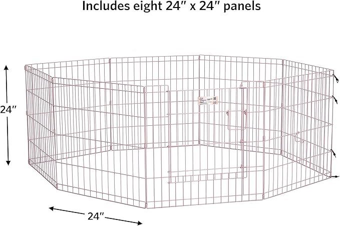 MidWest Homes for Pets Folding Metal Puppy / Dog Exercise Pen, Indoor/Outdoor Playpen with Door, 16 Sq Feet of Play Space, 24-Inches Tall, Pink