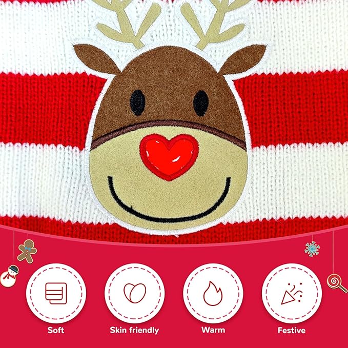 Dog Christmas Sweater Cute Striped Reindeer Xmas Pet Clothes Holiday Puppy Cat Costume New Year Gifts for Small Medium Large Dogs Jumpers (XXS, Red White Stripe Reindeer)
