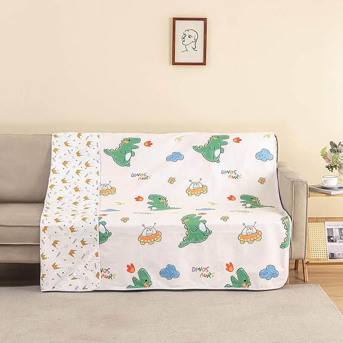 WenBags Waterproof Dog Bed Cover 70 * 78 Inches Throw Size,Pet Hair Resistant Reversible Couch Cover Mattress Protector,Leakproof Bed Liner/Sheet/Blanket for Adults Elderly Pets,Cute Dinosaurs