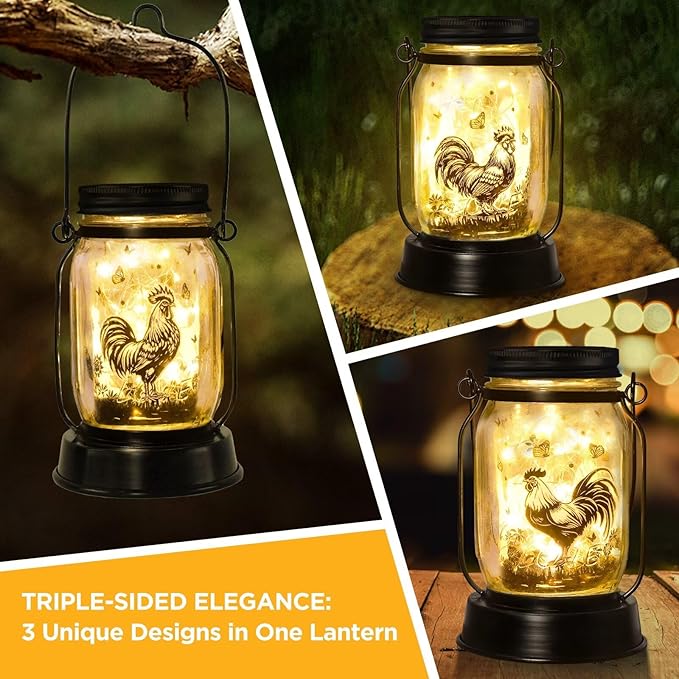 kyoryuger Chicken Rooster Gifts for Women/Men Cock Lovers Solar Lantern Mom Birthday, Mothers Day, Solar Garden Decoration Outside for Yard, Patio,Backyard,Porch, Torches